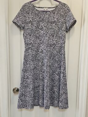 Talbots Black & White Paisley Fit-and-Flare  Dress